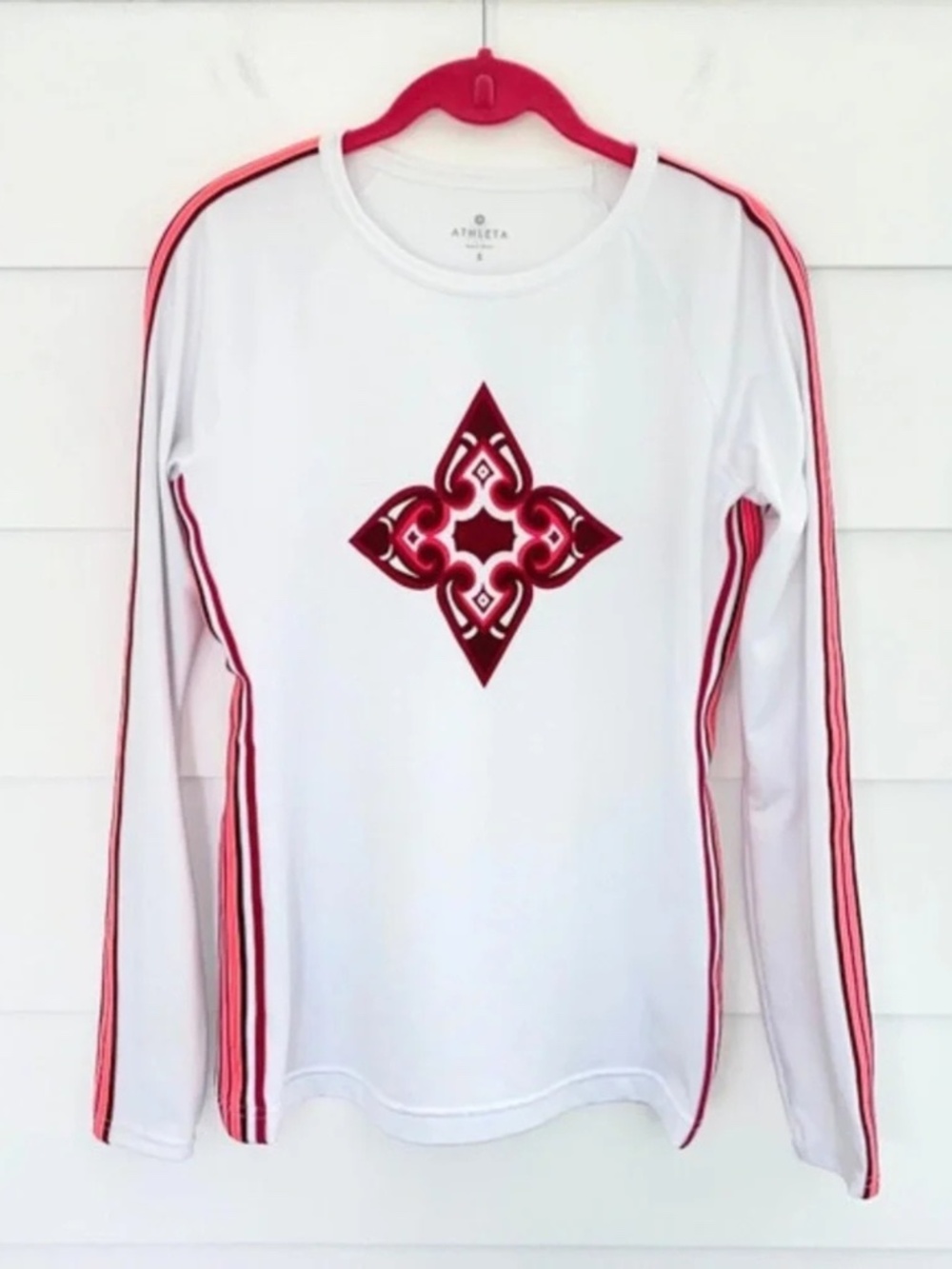 (10) Athleta White Long Sleeve Side Stripe Top Small